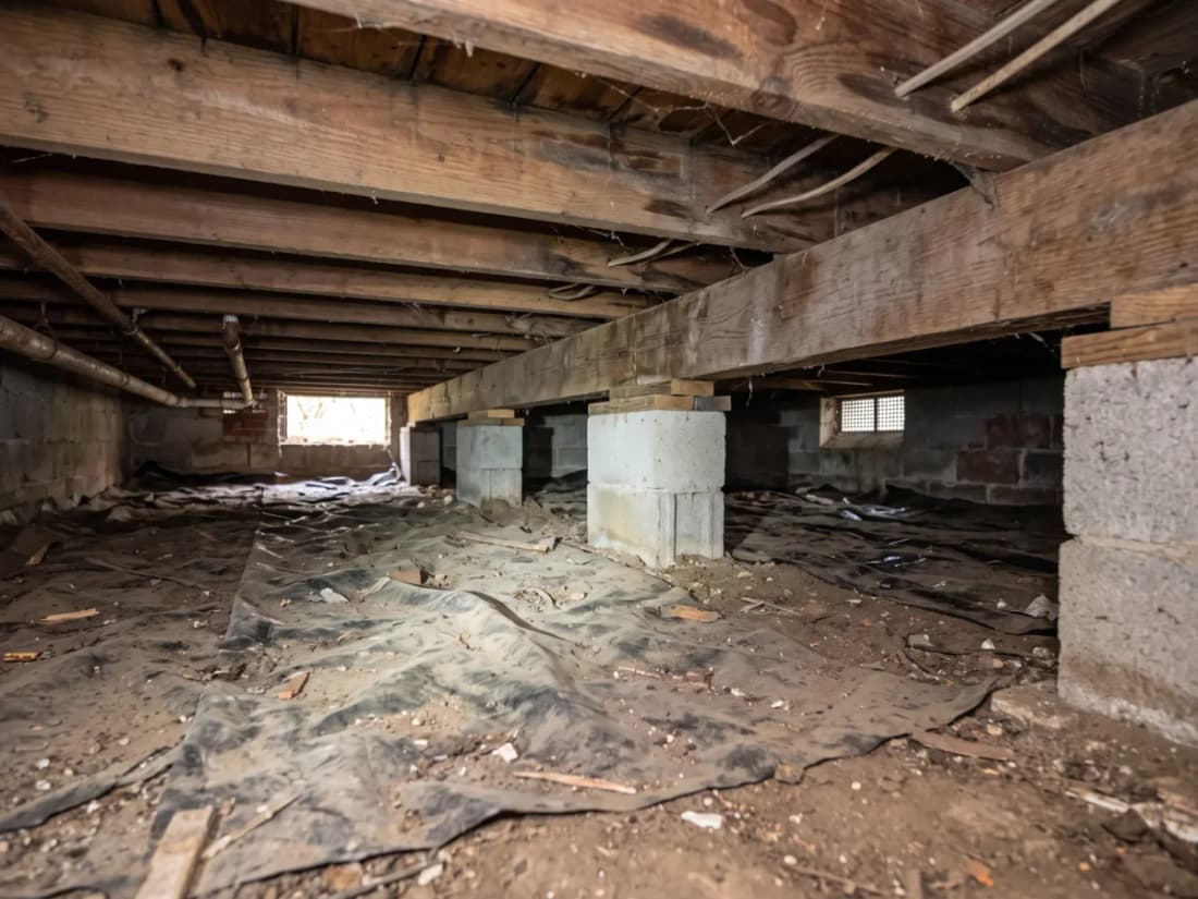 Accessible crawl-space floor joists and supports that may be reviewed during a structural evaluation